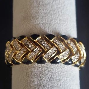 Swarovski Crystal and Black Enamel Bracelet Gold Plate Swan Signed Strong Clasp - Picture 1 of 8