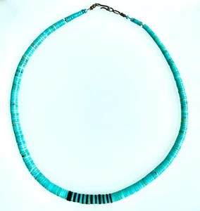 Vintage Santo Domingo turquoise & jet beaded necklace sterling clasp - 16" - Picture 1 of 6