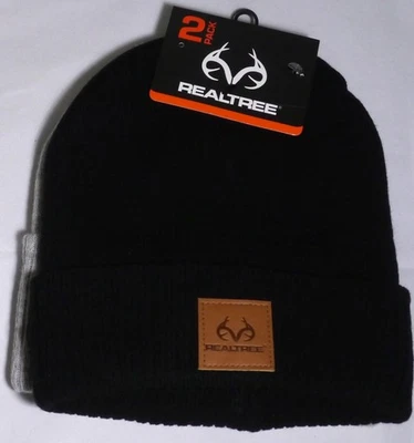 NUEVO Realtree Hombres 2 Pk Gorro Tejido Sombreros Negro y Gris Color Talla Única Foto 1 de 4