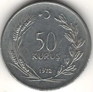1972 50 KURUS FROM TURKEY ~ LOOKS UNCIRCULATED  stk 72-10 - Picture 1 of 4