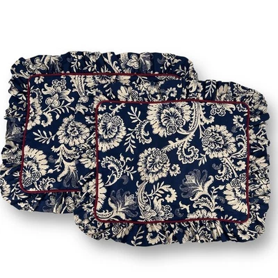 Juego de almohada Waverly floral jacobeo borde con volantes estándar azul crema Foto 1 de 4