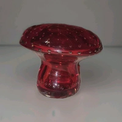 Vintage Murano Controlled Bubble Ruby Red Mushroom Paperweight - Image 1 of 3