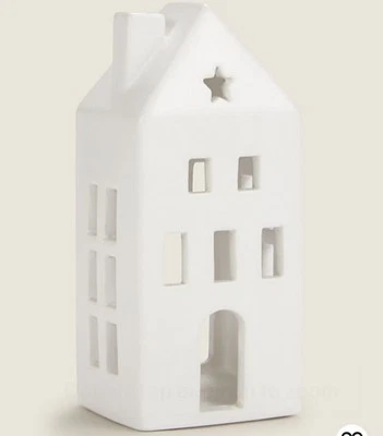 NEW SET 2 WHITE CERAMIC SINGLE HOUSE TEALIGHT HOLDERS HOME DECOR.  - Image 1 of 4