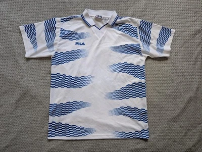 复古 Fila 衬衫男式中号蓝色网球印花意大利制造 90 年代 — 第 1/4 张图片