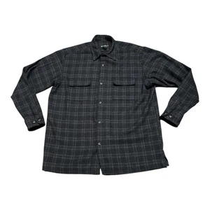 Eddie Bauer Flannel Shirt Shacket Black Grey Plaid Men’s Large Tall - Picture 1 of 6