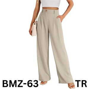 LILLUSORY Work Dress Pants Women Khaki Wide Leg 2024 Summer Spring Trousers, M - Picture 1 of 7