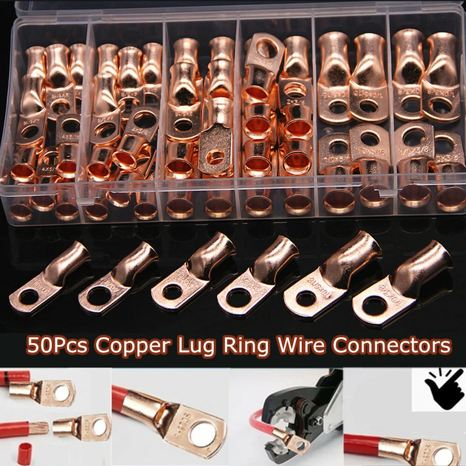 50Pcs Assorted Auto Copper Ring Lug Wire Bare Cable Crimp Connector Terminal Kit - Image 1 of 4