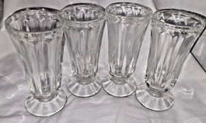 4 Vintage Ribbed Footed Parfait/ Ice Cream Soda Clear Glass! 5 1/2" tall - Picture 1 of 5