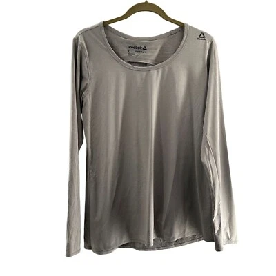 Blusa de ioga Reebok manga longa cinza design recorte traseiro grande leve atlética a - Imagem 1 de 4