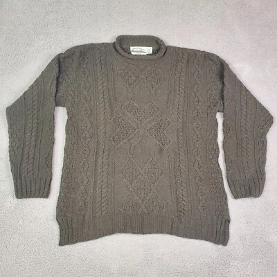 Vtg Aran Crafts Cable Knit Fisherman Sweater Mens Large Green 100% Wool Shamrock - Image 1 of 4