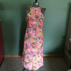 Vintage 60's Dress Floral Hawaiian Maxi Dress Hot Pink Purple Flowers XS Small - Picture 1 of 6