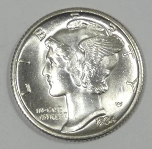 Mercury Dime Choice 1934 brillante sin circular plata 10c ~ bandas completas - Imagen 1 de 4