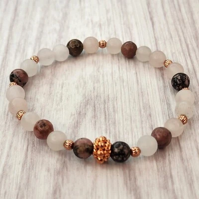 Crystal Bracelet Stretch Women's Rhondonite Matte Rose Quartz Copper 6mm 7in - Image 1 of 4