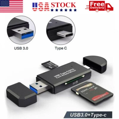 USB 3.0 Card Reader Type C Micro SD TF OTG Smart Memory Adapter Laptop Computer - Image 1 of 4