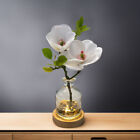 Real Touch 13 inch Artificial White Magnolia Flowers in Glass Vase and LED Base