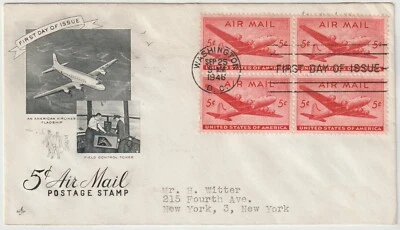 1946 Change of Airmail Rate 5 Cent First Day Cover. Scott's # C-32 - Image 1 of 2