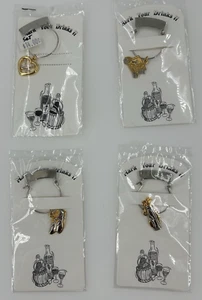 NEW Navika USA Set of 4 Mark your Drink Wine Glass Charms Heart Golf Cart Shoes - Picture 1 of 6