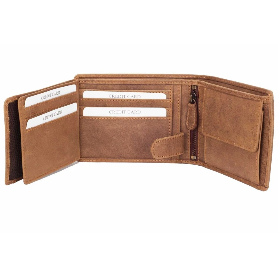 DiLoro Men's Leather Bifold Flip ID Zip Coin Wallet With RFID Protection in