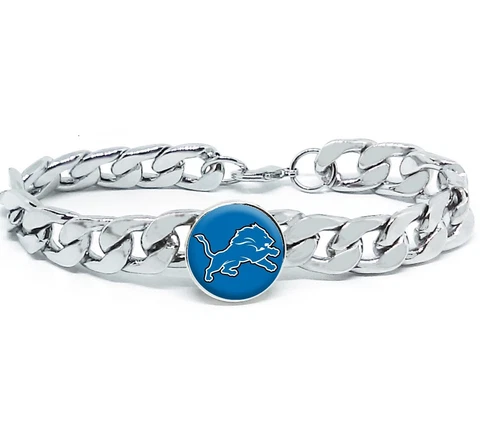Detroit Lions Stainless Wide 12mm Womens Mens Chain Bracelet Football Gift D4 Cover