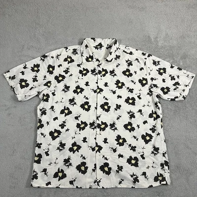 Camisa Uniqlo Para Hombres XL Cuello de Campamento Floral Abotonada Manga Corta Relajante Mezcla Modal Foto 1 de 4