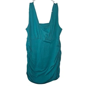 Para mujer verde azulado manga corta lados acanalados cuello redondo talla grande ver medidas - Imagen 1 de 8