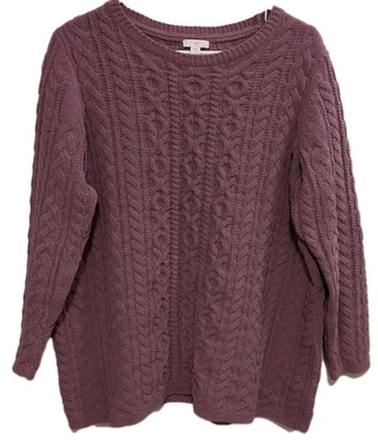 J. Jill Women’s Chenille Cable Knit Soft Sweater Large Petite Sugar Plum  - Image 1 of 4
