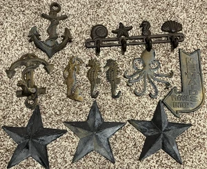 11 PCS Cast Iron Decorative Wall Hooks,Vintage Nautical Wall Decor,Beach Themed - Picture 1 of 24