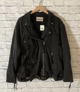Free People Rebel Knit Black Oversized Moto Jacket NWT Size M - Picture 1 of 6