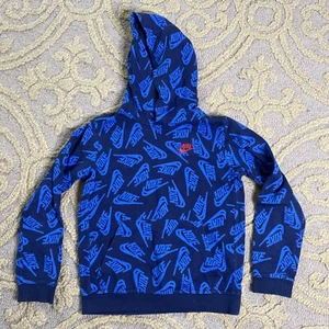 Nike Youth Boys Size L All Over Print Logo Hoodie Pullover Blue - Picture 1 of 5