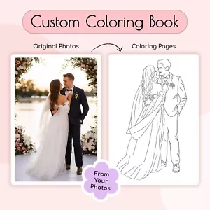 12/ 24 Pages Wedding Coloring Book from Your Photos, Creative Wedding Gift - Imagen 1 de 15