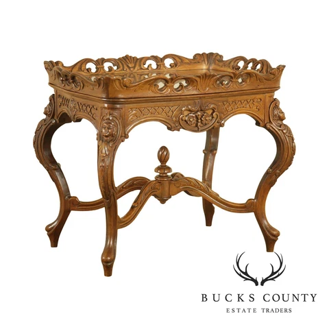 Renaissance Revival Antique Carved Walnut Tray Top Coffee Table Cover