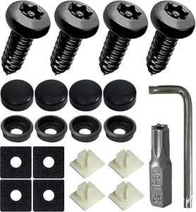 4 Set Black Anti Theft License Plate Screws Kits, Rust Proof Stainless Steel Lic - Picture 1 of 3