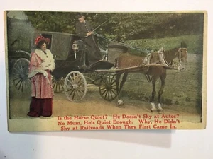 Vintage Humor Horse Buggy Woman Postcard Comic Joke - Picture 1 of 3