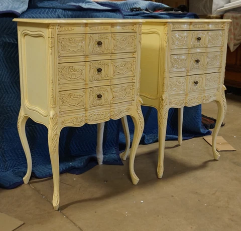 Solid Mahogany Pair of Chest of drawers hand carved Antique White finish Cover