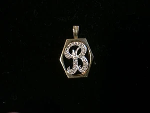 CUSTOM Genuine  Diamond  14k Yellow/ White Gold B INITIAL Pendant - Picture 1 of 5