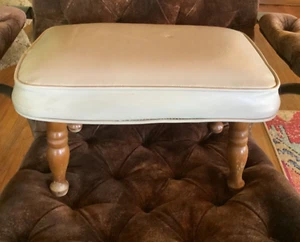 Vintage Mid Century Modern Footstool Ottoman brown  Vinyl Hassock Wood Legs mcm - Picture 1 of 5