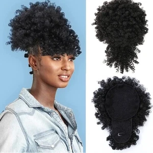 Puff Drawstring Ponytail w/Bangs Kinky Curly Hair Clip in Bangs Short Ponytail - Picture 1 of 6