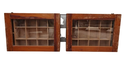 PAIR ANTIQUE WOODEN SMALL WALL DISPLAY CABINETS GLASS FOR COLLECTOR ITEMS Cover