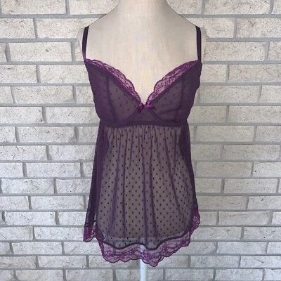 Vestido sin tirantes de muñeca bebé con aros de encaje púrpura semi transparente Adore Me de colección talla 0X 34 B Foto 1 de 4