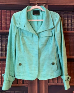 Giacca blazer di seta CARLISLE turchese blu acqua taglia US 6 stupenda! - Foto 1 di 12
