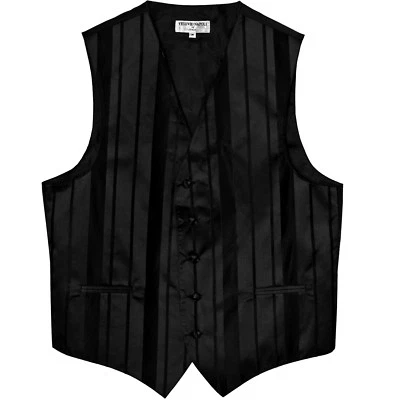 New Men's Formal Tuxedo Vest Waistcoat only stripes pattern Black wedding prom - Image 1 of 3