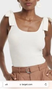 Women's Seamless Slim Fit Bow tie Tank Top A New Day Ivory NWT LARGE - Picture 1 of 4