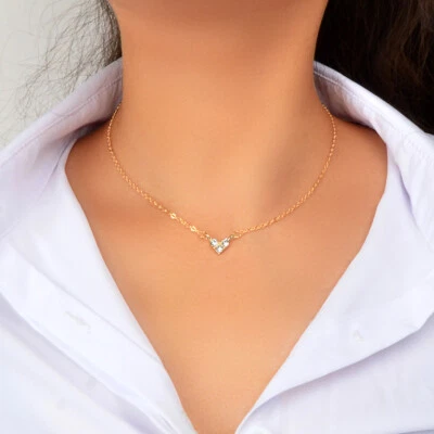 Fashion Accessories Gold Chain Dainty Thin Rhinestone Heart Exquisite Necklace - image 1 of 3