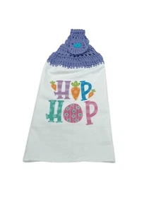 Easter Hanging Dishtowel Hip Hop In Pastel Letters With Carrots Crochet Top - Picture 1 of 5