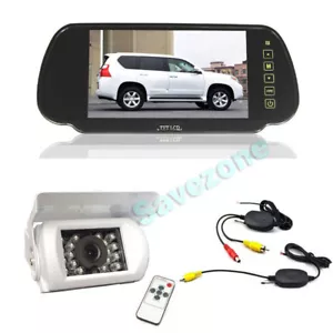 18IR Wireless Reversing Camera White+7" Monitor Mirror Car Rear View Kit 12V-24V - Picture 1 of 11