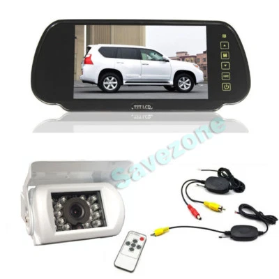 18IR Wireless Reversing Camera White+7" Monitor Mirror Car Rear View Kit 12V-24V - Image 1 of 4