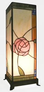 46CM TIFFANY STYLE TABLE LAMP MACKINTOSH ROSE SQUARE GLASS SHADE FREE LIGHT BULB - Picture 1 of 6