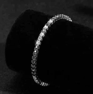 8CT Lab Simulated White&Black Diamond Tennis Bracelet 14K White Gold Plated 7.5" - Picture 1 of 5