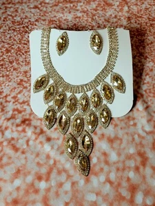 Rose Gold Plated Crystal CZ Necklace Pendant Earrings Wedding,Prom,Jewelry Set - Picture 1 of 3