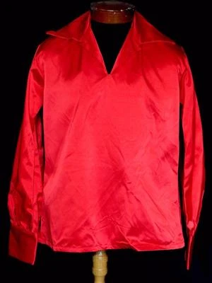 CAMISA ESTILO DISCO SATINADO PESADO ROJA VIVA RARA VINTAGE AÑOS 70 TALLA MEDIANA Foto 1 de 3
